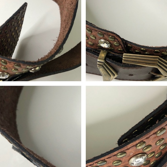 Tons sur Cuir Brown SuedeLeather Crystal Stud Belt main image 6